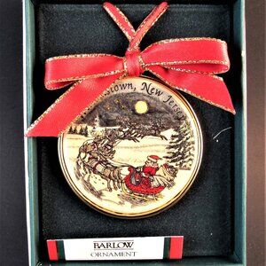 NIB Barlow Williamstown New Jersey Ornament Santa in Sleigh Pulled by Reindeers